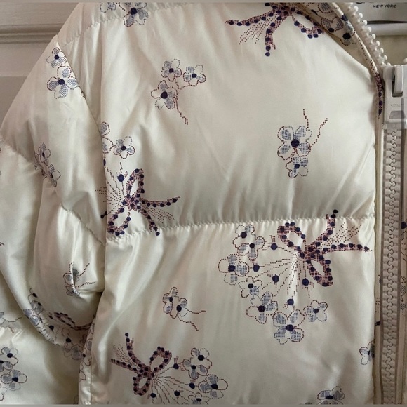Coach Jackets & Blazers - Coach Cream Floral Bow Print Short Puffer Jacket